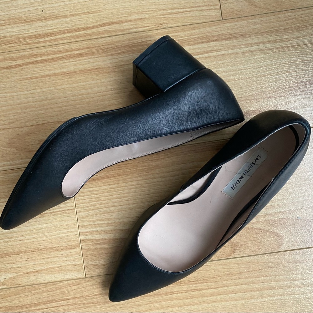 Saks fifth Avenue leather pointed toe block heels